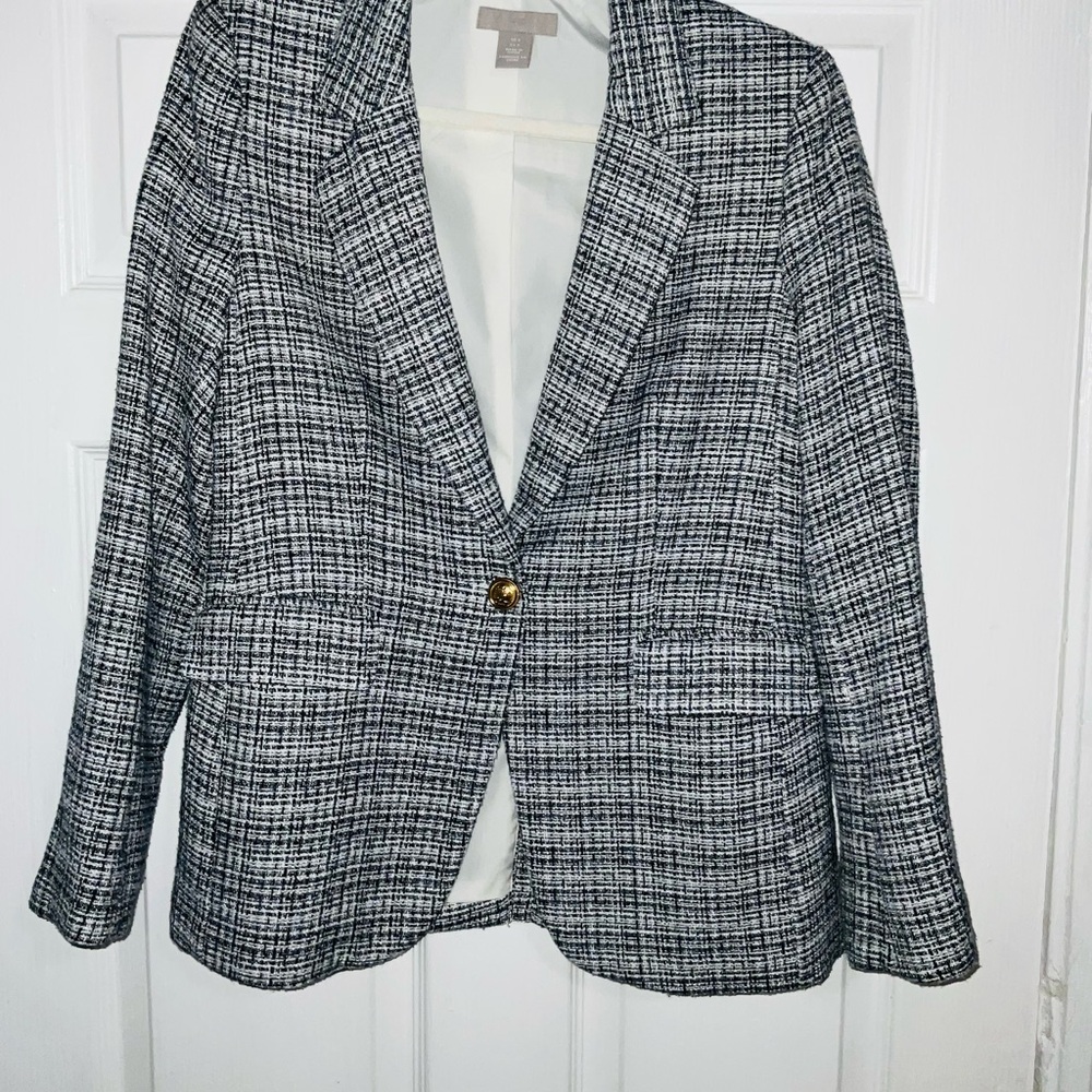 H&M Monochrome Checkered Blazer FORM FITTING